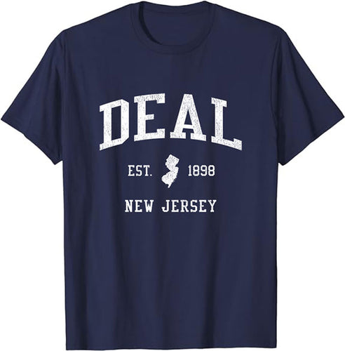 Deal New Jersey NJ T-Shirt Vintage Athletic Sports Design Tee