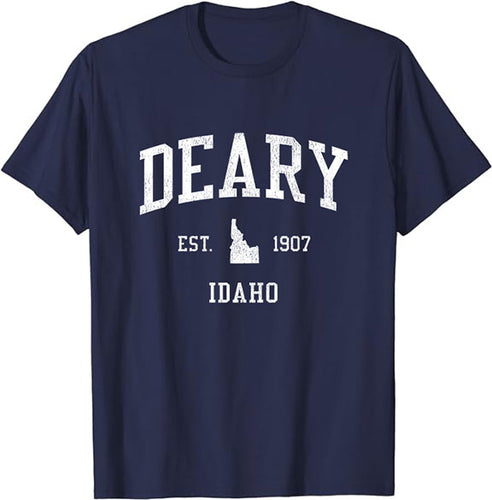 Deary Idaho ID T-Shirt Vintage Athletic Sports Design Tee