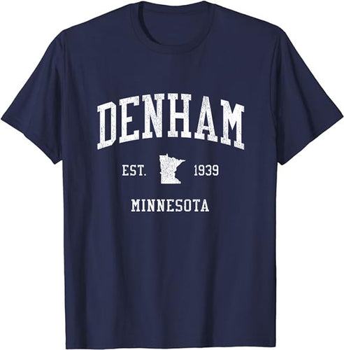 Denham Minnesota MN T-Shirt Vintage Athletic Sports Design Tee