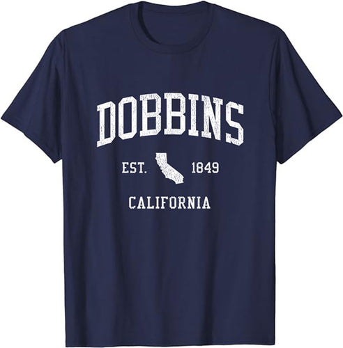 Dobbins California CA T-Shirt Vintage Athletic Sports Design Tee