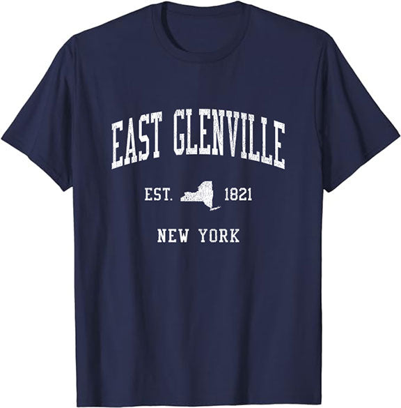 East Glenville New York NY T-Shirt Vintage Athletic Sports Design Tee