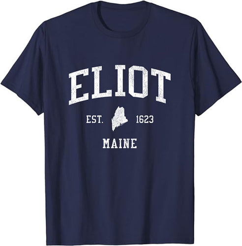 Eliot Maine ME T-Shirt Vintage Athletic Sports Design Tee