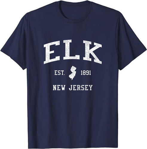 Elk New Jersey NJ T-Shirt Vintage Athletic Sports Design Tee