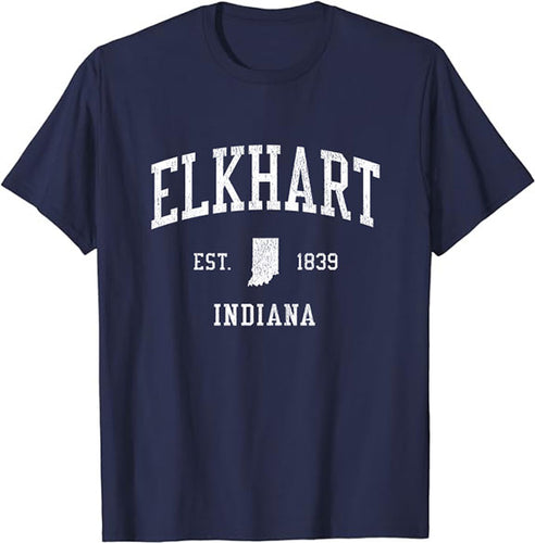 Elkhart Indiana IN T-Shirt Vintage Athletic Sports Design Tee