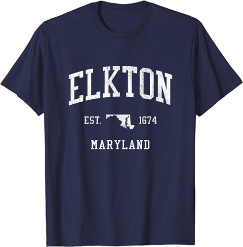 Elkton Maryland MD T-Shirt Vintage Athletic Sports Design Tee