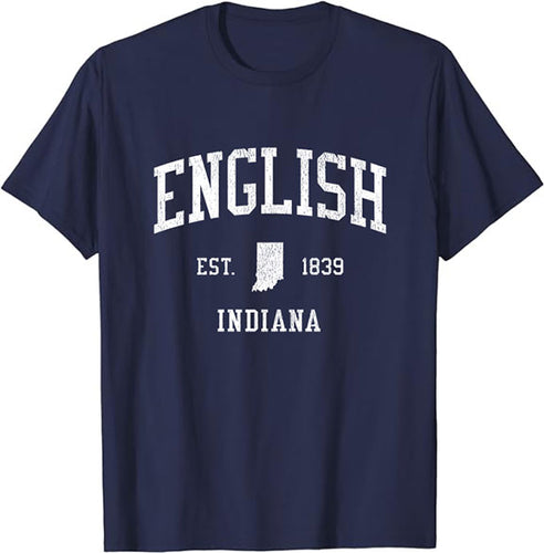 English Indiana IN T-Shirt Vintage Athletic Sports Design Tee