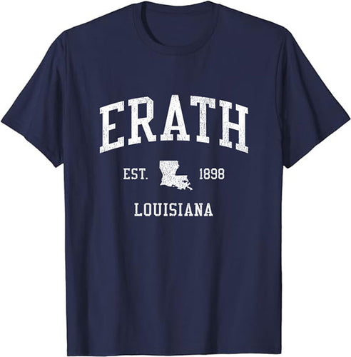 Erath Louisiana LA T-Shirt Vintage Athletic Sports Design Tee