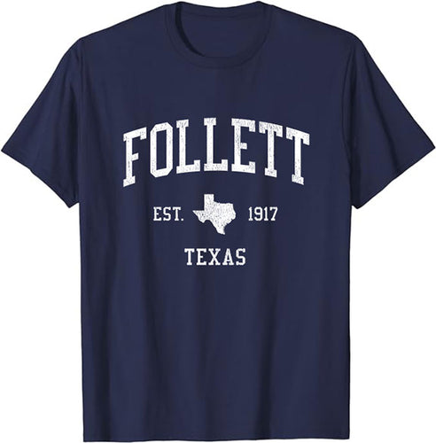 Follett Texas TX T-Shirt Vintage Athletic Sports Design Tee