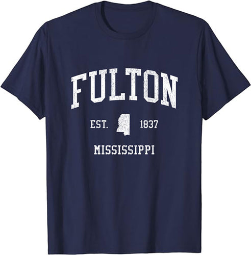 Fulton Mississippi MS T-Shirt Vintage Athletic Sports Design Tee