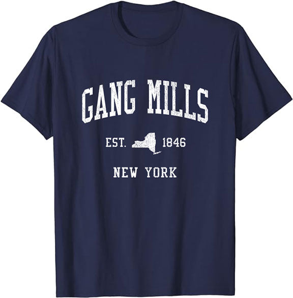 Gang Mills New York NY T-Shirt Vintage Athletic Sports Design Tee