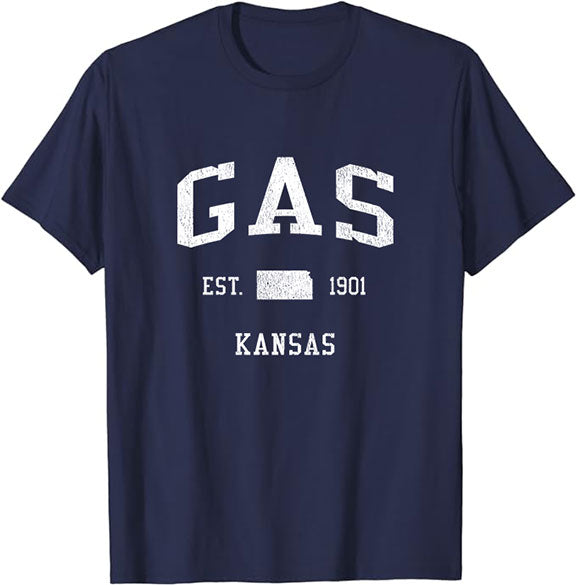 Gas Kansas KS T-Shirt Vintage Athletic Sports Design Tee