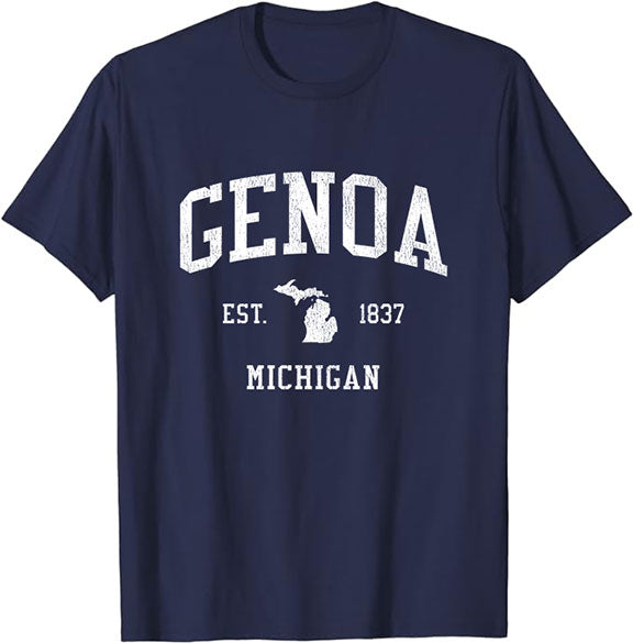Genoa Michigan MI T-Shirt Vintage Athletic Sports Design Tee