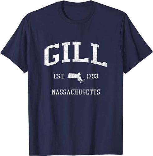 Gill Massachusetts MA T-Shirt Vintage Athletic Sports Design Tee