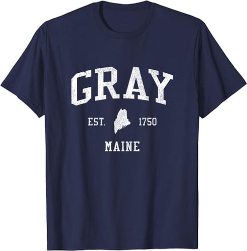 Gray Maine ME T-Shirt Vintage Athletic Sports Design Tee