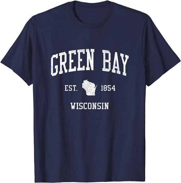 Green Bay Wisconsin WI T-Shirt Vintage Athletic Sports Design Tee