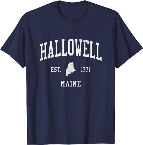 Hallowell Maine ME T-Shirt Vintage Athletic Sports Design Tee