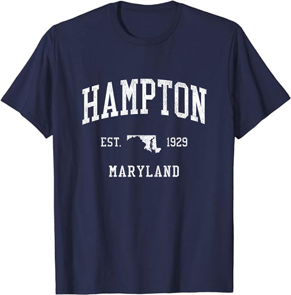 Hampton Maryland MD T-Shirt Vintage Athletic Sports Design Tee