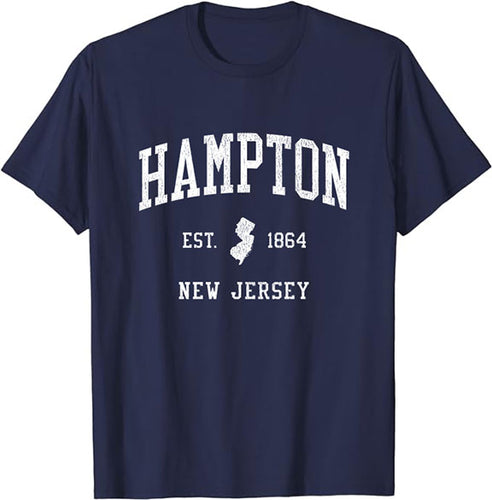 Hampton New Jersey NJ T-Shirt Vintage Athletic Sports Design Tee