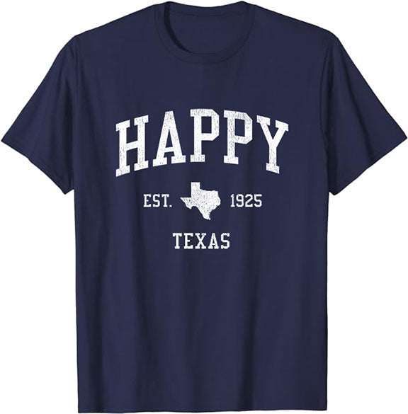 Happy Texas TX T-Shirt Vintage Athletic Sports Design Tee