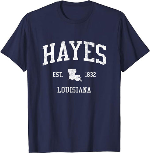 Hayes Louisiana LA T-Shirt Vintage Athletic Sports Design Tee