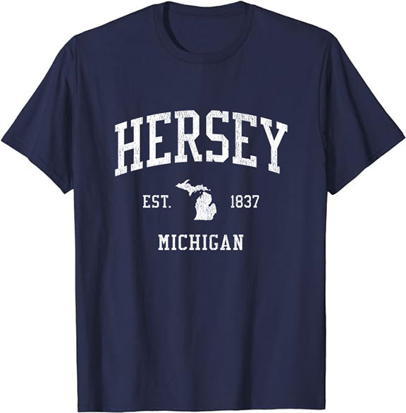 Hersey Michigan MI T-Shirt Vintage Athletic Sports Design Tee