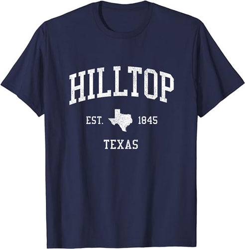 Hilltop Texas TX T-Shirt Vintage Athletic Sports Design Tee