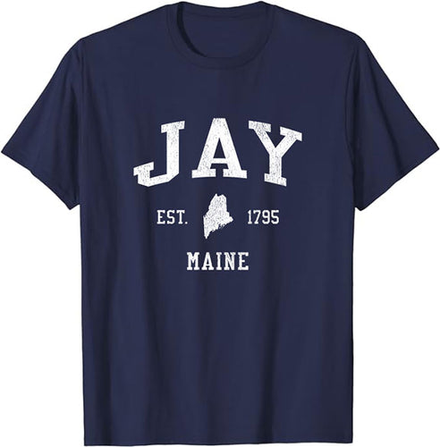 Jay Maine ME T-Shirt Vintage Athletic Sports Design Tee