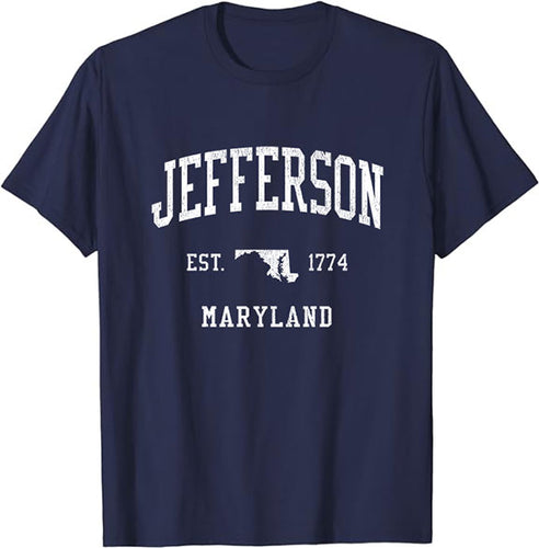 Jefferson Maryland MD T-Shirt Vintage Athletic Sports Design Tee