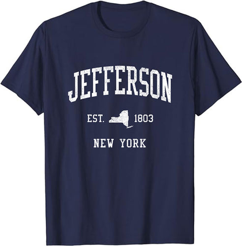 Jefferson New York NY T-Shirt Vintage Athletic Sports Design Tee