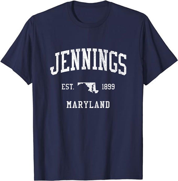 Jennings Maryland MD T-Shirt Vintage Athletic Sports Design Tee