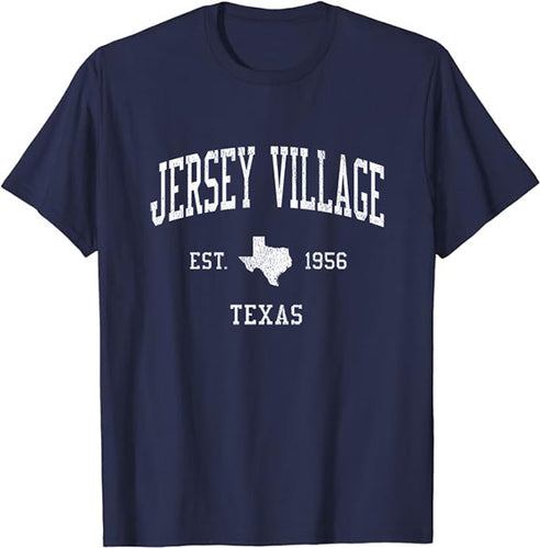 Jersey Village Texas TX T-Shirt Vintage Athletic Sports Design Tee