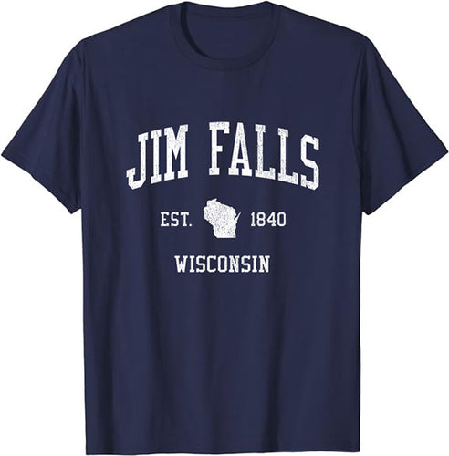 Jim Falls Wisconsin WI T-Shirt Vintage Athletic Sports Design Tee