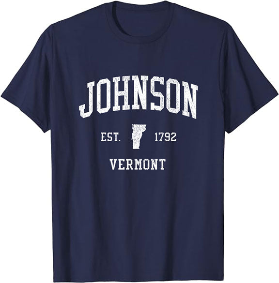 Johnson Vermont VT T-Shirt Vintage Athletic Sports Design Tee