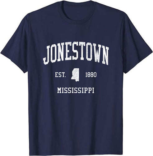 Jonestown Mississippi MS T-Shirt Vintage Athletic Sports Design Tee