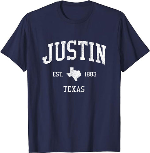 Justin Texas TX T-Shirt Vintage Athletic Sports Design Tee