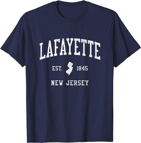 Lafayette New Jersey NJ T-Shirt Vintage Athletic Sports Design Tee