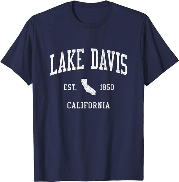 Lake Davis California CA T-Shirt Vintage Athletic Sports Design Tee