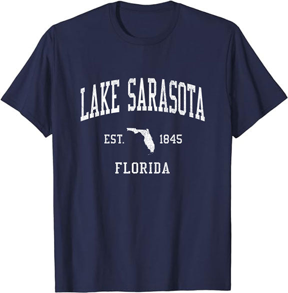 Lake Sarasota Florida FL T-Shirt Vintage Athletic Sports Design Tee