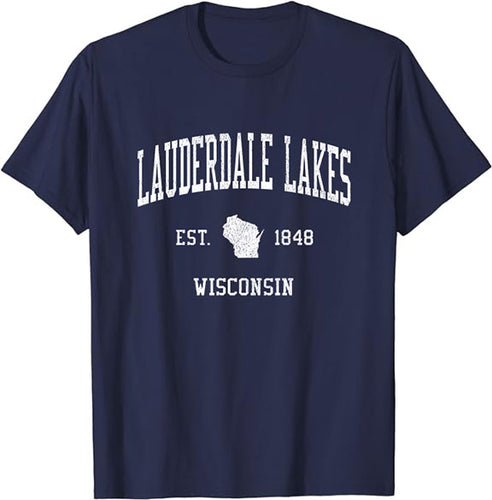 Lauderdale Lakes Wisconsin WI T-Shirt Vintage Athletic Sports Design Tee