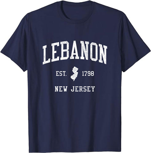 Lebanon New Jersey NJ T-Shirt Vintage Athletic Sports Design Tee