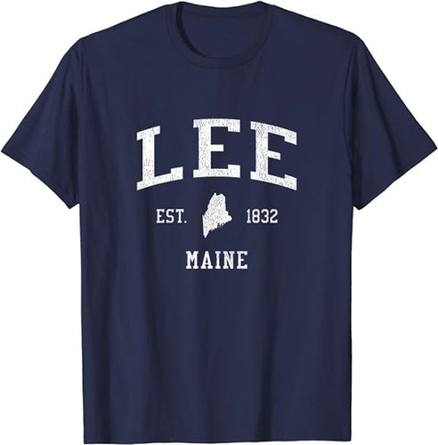 Lee Maine ME T-Shirt Vintage Athletic Sports Design Tee