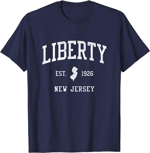 Liberty New Jersey NJ T-Shirt Vintage Athletic Sports Design Tee