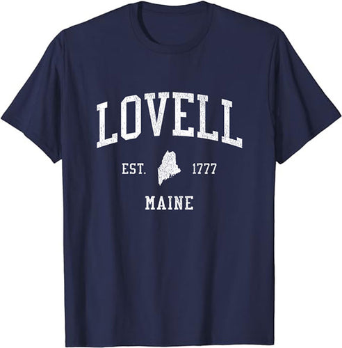 Lovell Maine ME T-Shirt Vintage Athletic Sports Design Tee