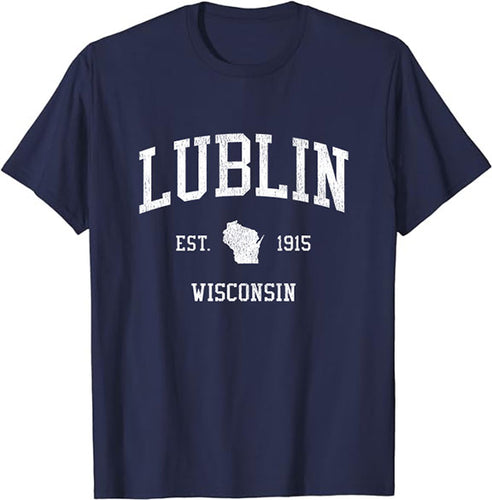 Lublin Wisconsin WI T-Shirt Vintage Athletic Sports Design Tee