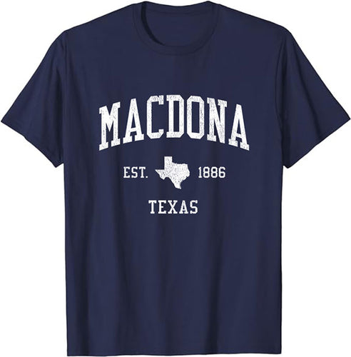 Macdona Texas TX T-Shirt Vintage Athletic Sports Design Tee