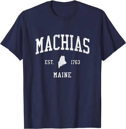 Machias Maine ME T-Shirt Vintage Athletic Sports Design Tee