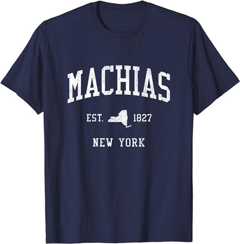 Machias New York NY T-Shirt Vintage Athletic Sports Design Tee