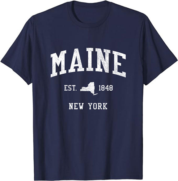 Maine New York NY T-Shirt Vintage Athletic Sports Design Tee