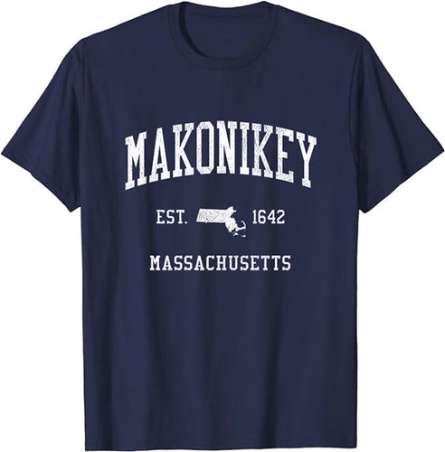 Makonikey Massachusetts MA T-Shirt Vintage Athletic Sports Design Tee