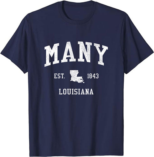 Many Louisiana LA T-Shirt Vintage Athletic Sports Design Tee